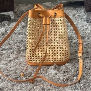 Elegant Tan Woven Bucket Backpack